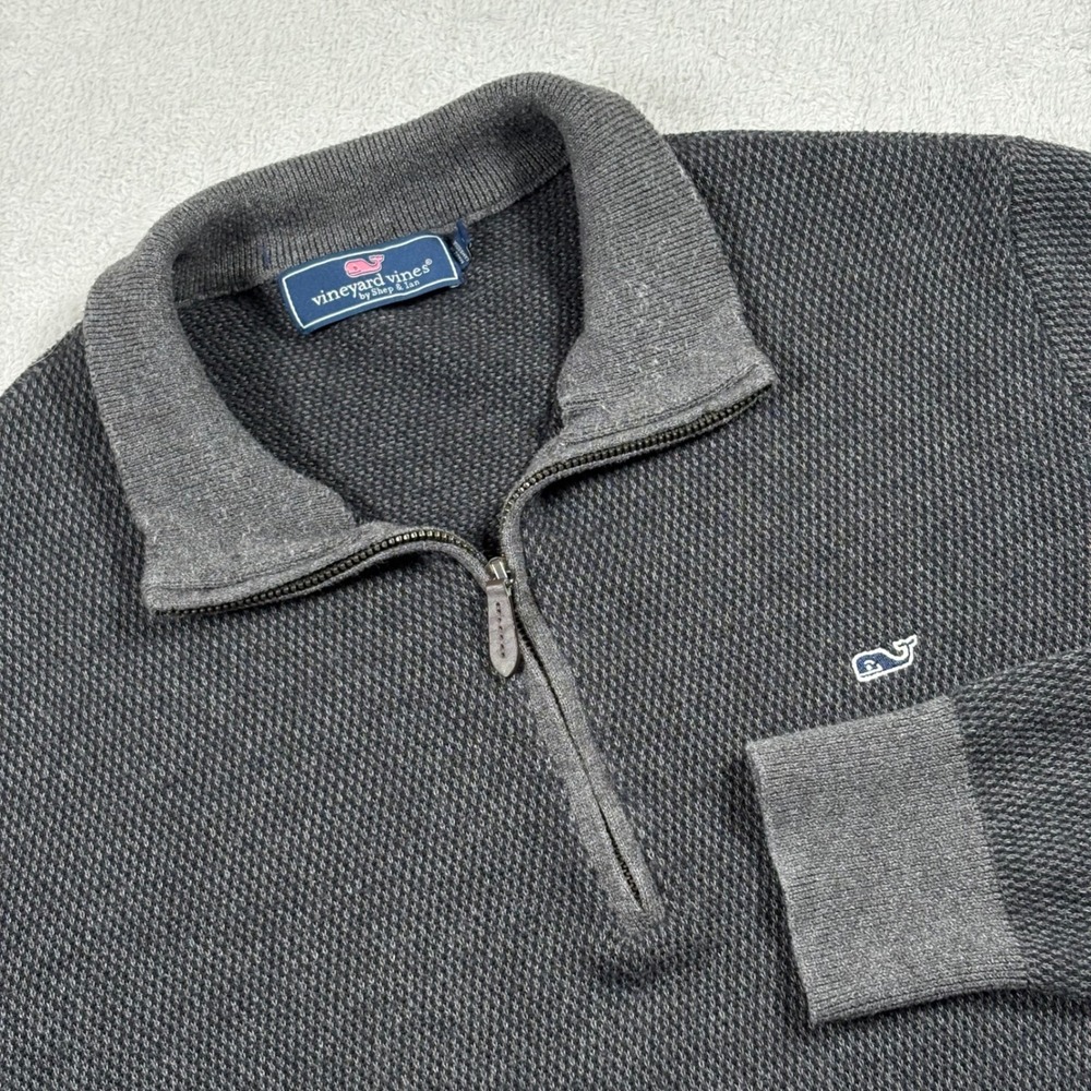Vineyard Vines Mens Gray 1/4 Zip Textured Cotton Wool Blend Sweater Large